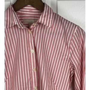 Banana Republic Shirt Womens 6‎ Pink White Striped Non Iron Fitted Long Sleeve